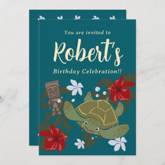 Convite Cute Cartoon Hawaii Sea Turtle Birthday Invitation
