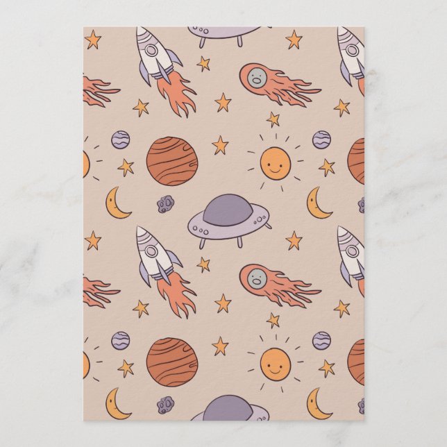 Convite Cute Cartoon Outer Space Seamless Pattern Design (Frente)