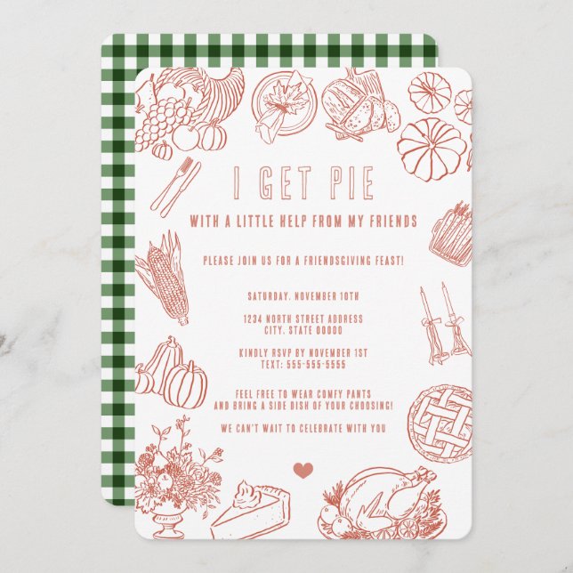 Convite Cute Casual Friendsgiving Dinner Celebration (Frente/Verso)