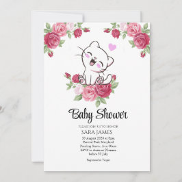 Convite Cute Cat Floral Baby Shower Invitation