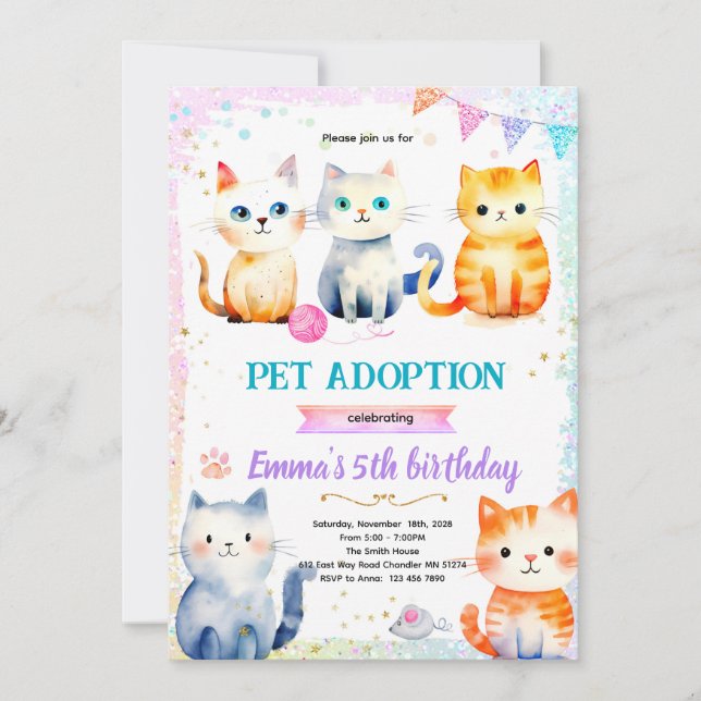 Convite Cute cat kitty theme party invitation (Frente)