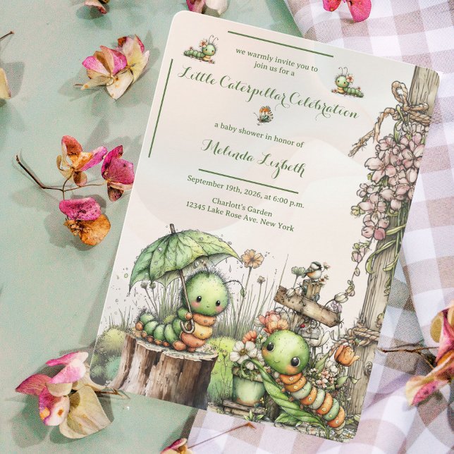 Convite Cute Caterpillar Garden Baby Shower Invitation (Criador carregado)
