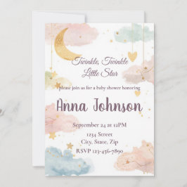 Convite Cute Celestial Baby Shower Invitation | Watercolor