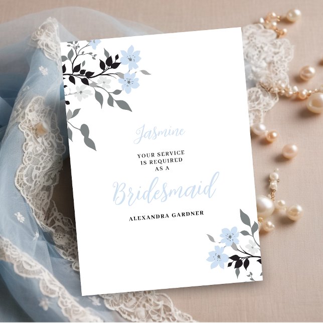 Convite Cute Chic Blue Floral Bunch Wedding Bridesmaid (Exquisite Sophisticated Pale Blue Floral Bunch Wedding Bridesmaid Proposal Card.)