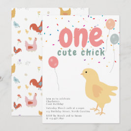 Convite Cute Chickens Hens Chick Girl First 1st Birthday