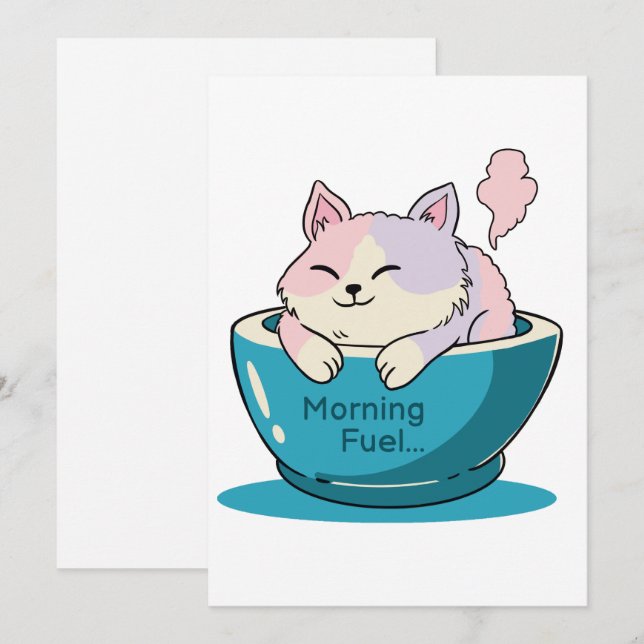 Convite Cute Christmas Cat in Mug Morning Fuel Invitation (Frente/Verso)