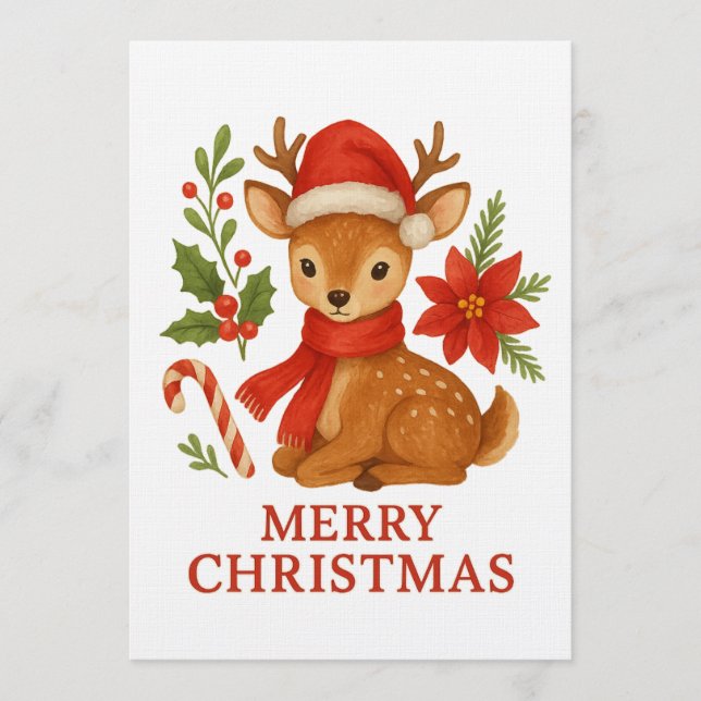 Convite Cute Christmas Deer Greeting Card–Merry Christmas (Frente)