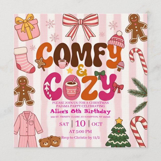 Convite Cute Christmas Pajama Party Girl Birthday  (Frente)
