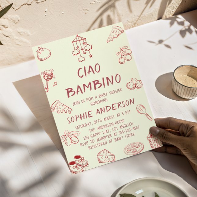 Convite Cute Ciao Bambino Cream Italian Baby Shower (Criador carregado)