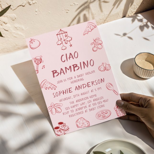 Convite Cute Ciao Bambino Pink Italian Baby Shower (Criador carregado)