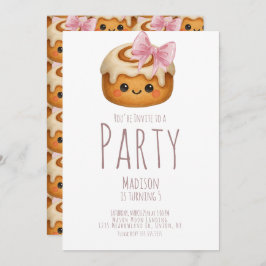 Convite Cute Cinnamon Roll Bun Girl Birthday Party