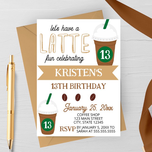 Convite Cute Coffee Latte Birthday Invitation (Criador carregado)