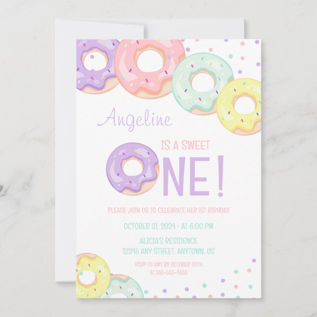 Convite Cute Colorful Sprinkle Donuts First Birthday (Frente)