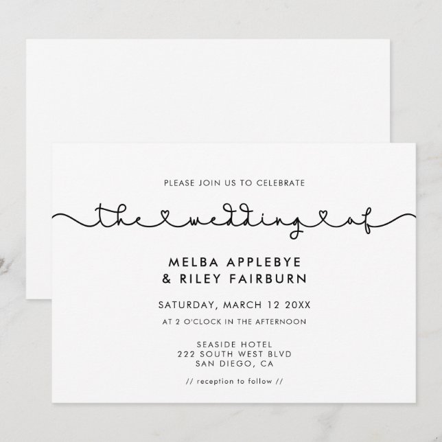 Convite Cute conectando fonte coração casamento (Frente/Verso)