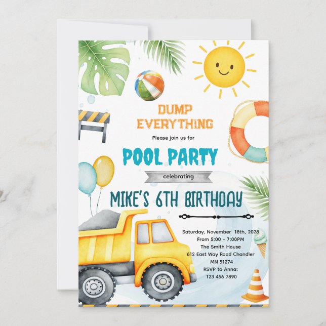 Convite Cute construction pool theme invitation (Frente)