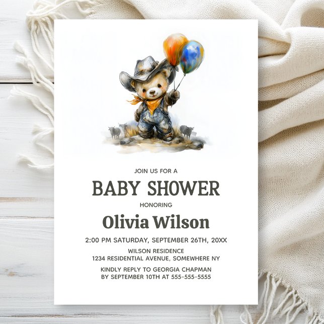 Convite Cute Country Teddy Bear Baby Shower Invitation (Criador carregado)