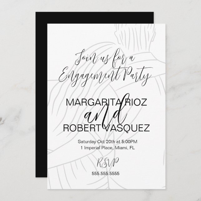 Convite Cute Couple Hugging Script Engagement Party (Frente/Verso)