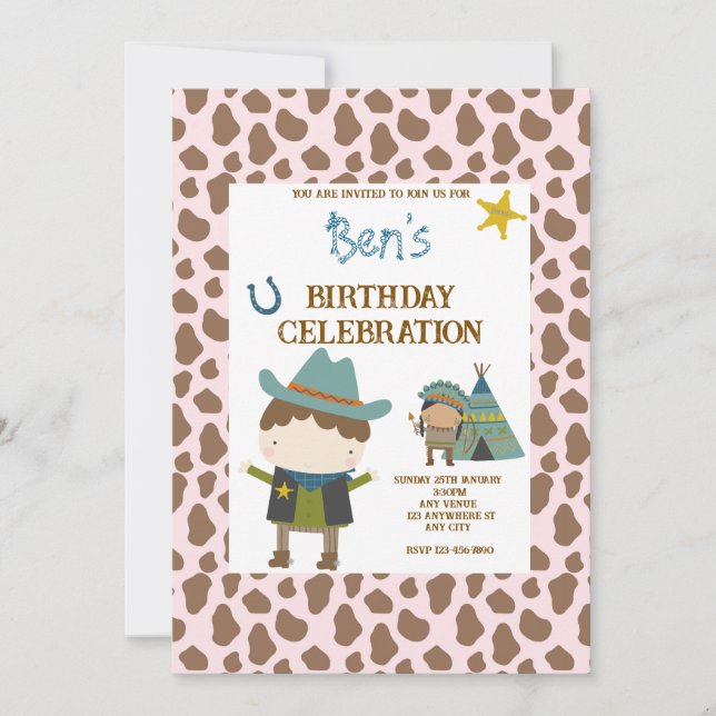 Convite Cute Cow print Cowboy Birthday (Frente)