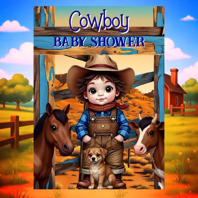 Convite Cute Cowboy Boy Baby Shower Horse Cow dog (Criador carregado)