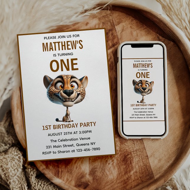 Convite Cute Crazy Cheetah Farm Theme 1st Birthday (Cute Crazy Cheetah Farm Theme 1st Birthday Invitation
)