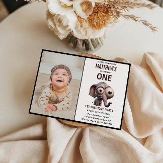 Convite Cute Crazy elephant Farm Theme 1st Birthday