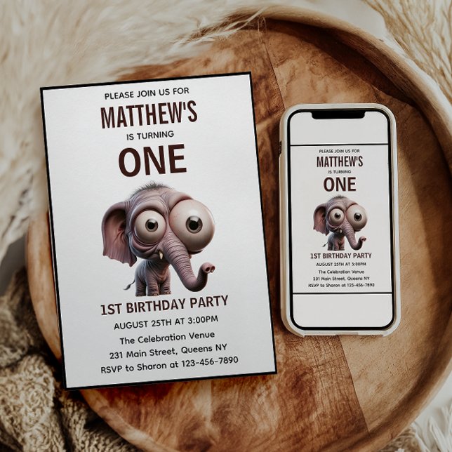 Convite Cute Crazy elephant Farm Theme 1st Birthday (Cute Crazy elephant Farm Theme 1st Birthday invitation)