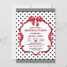 Cute Crimson Bow Birthday Invitation