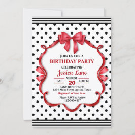 Convite Cute Crimson Bow Birthday Invitation