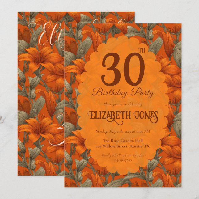 Convite Cute Custom Lilies Themed Girl’S Birthday (Frente/Verso)