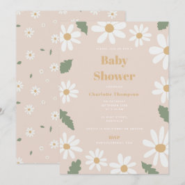Convite Cute Daisy Flower Baby Shower Girl Pink