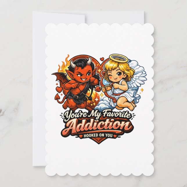 Convite Cute Devil & Angel Dia dos Namorados Amor Design (Frente)
