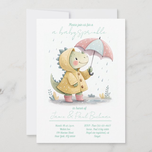 Convite Cute Dinosaur Baby Sprinkle Invitation (Frente)