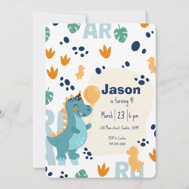 Convite Cute Dinosaur Birthday Invitation  (Frente)