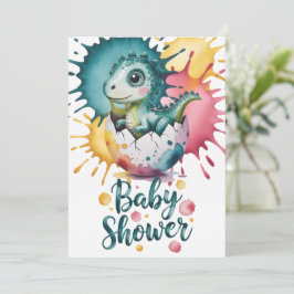 Convite Cute Dinosaur with Watercolor Splash Baby Shower