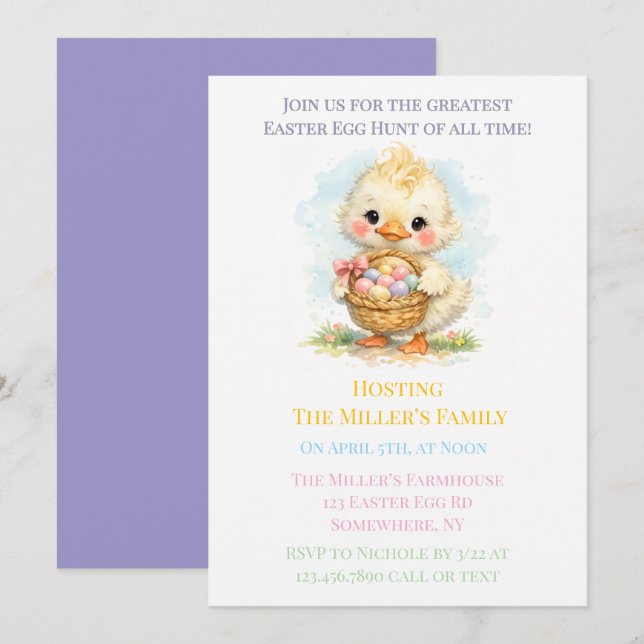 Convite Cute Duckling Easter Egg Hunt Party (Frente/Verso)
