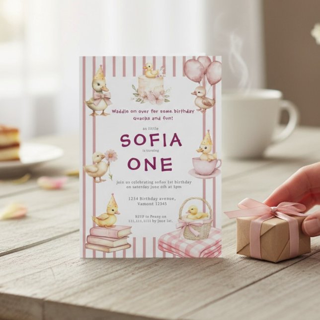 Convite Cute Duckling First Birthday Invitation (Criador carregado)