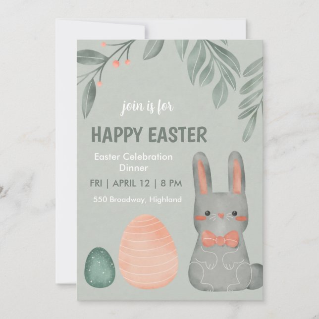 Convite Cute Easter Bunny Celebration Dinner Invitation (Frente)
