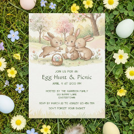 Convite Cute Easter Bunny Egg Hunt & Picnic Party