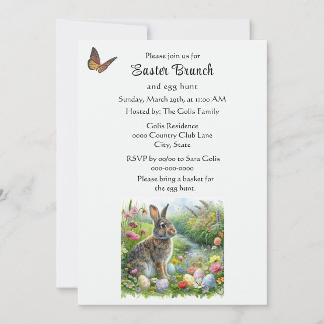 Convite Cute Easter Rabbit and Egg Hunt Holiday  (Frente)
