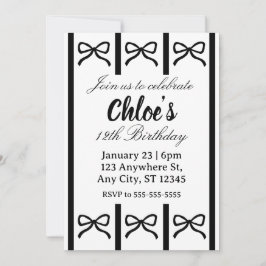 Convite Cute editable bow birthday invite