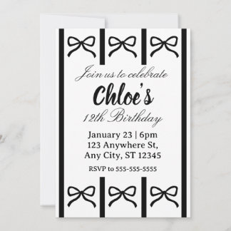Convite Cute editable bow birthday invite