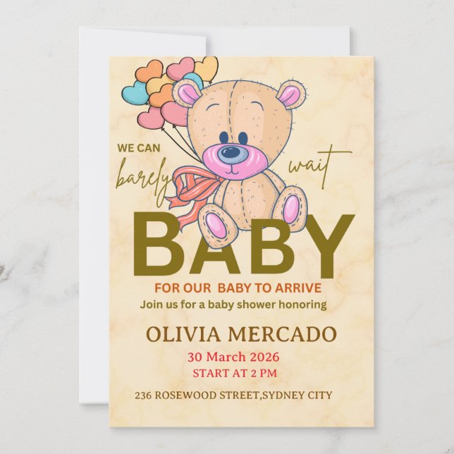 Convite Cute Editable Neutral Baby Shower Invitation (Frente)
