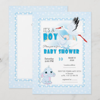 Convite Cute Elephant Baby Shower Invitation. It is a boy