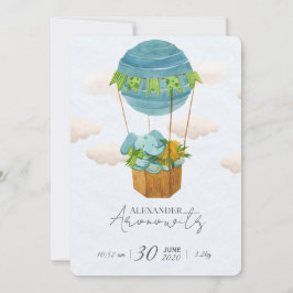 Convite Cute Elephant Hot Air Balloon Baby Birth Announcem