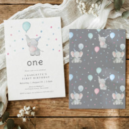 Convite Cute Elephant One 1st Birthday Party