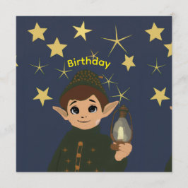 Convite Cute Elf Watcher Starry Night Kids Birthday Party 