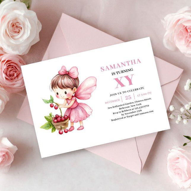 Convite Cute Fairy Girl Birthday Blush Floral invitation (Cute Fairy Girl Birthday Blush Floral invitation)