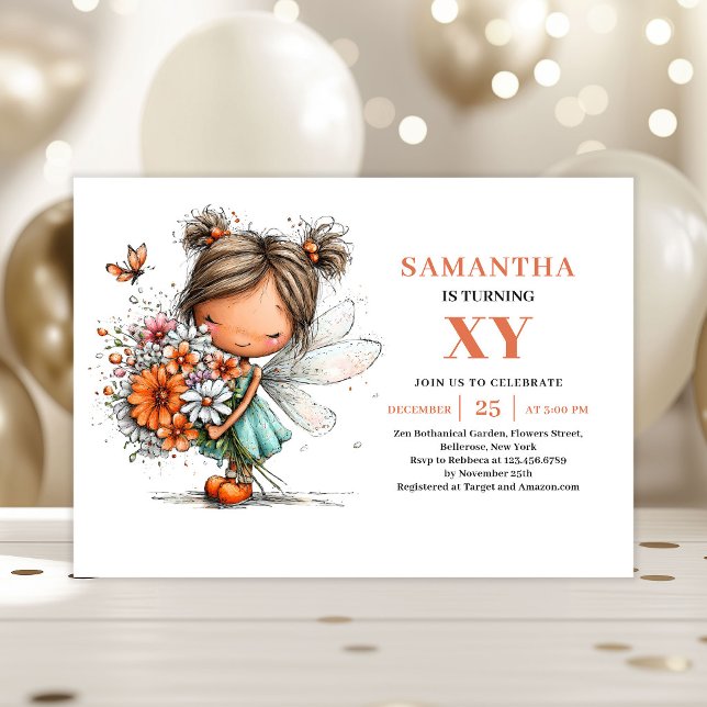 Convite Cute Fairy Girl Birthday Floral Pastel invitation (Cute Fairy Girl Birthday Floral Pastel invitation)