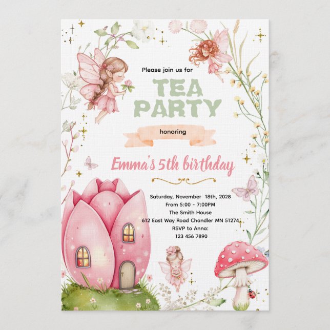 Convite Cute fairy party invitation (Frente)