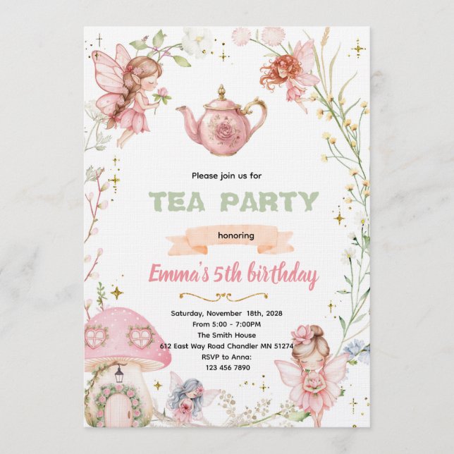 Convite Cute fairy tea party invitation (Frente)